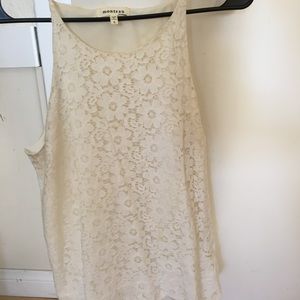 Monteau- White high neck lace tank top